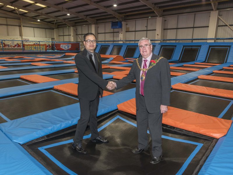 Opening of the Air Factory St Helens trampoline park in by the Mayor Councillor David Banks