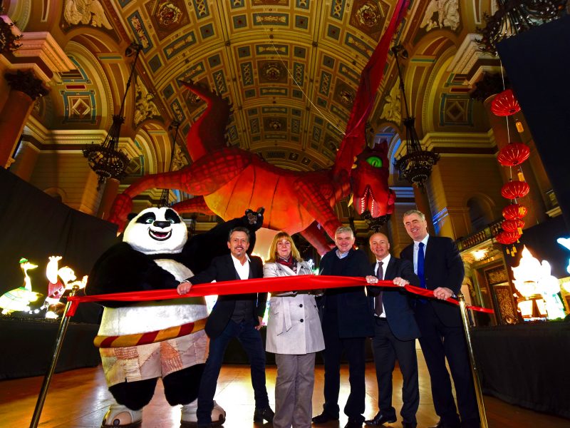 Po the Panda opens DreamWorks Lights at St George's Hall Liverpool