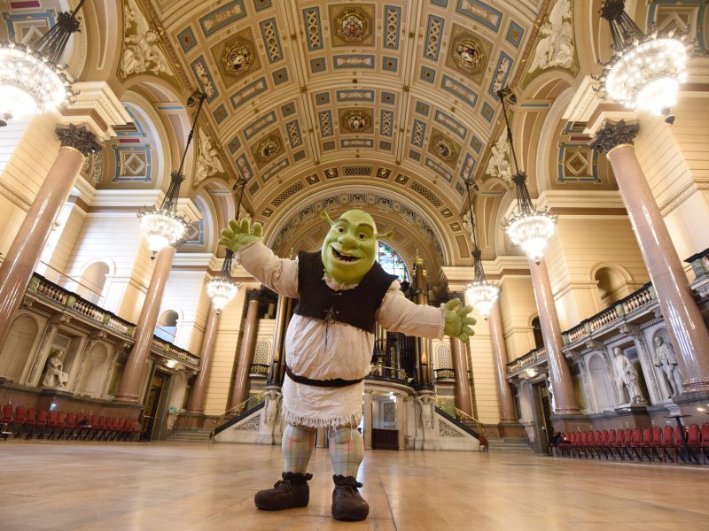 Shrek visits St George's Hall ahead of DreamWorks Lights opening on November 26th|Shrek is coming to St George's Hall with DreamWorks Lights